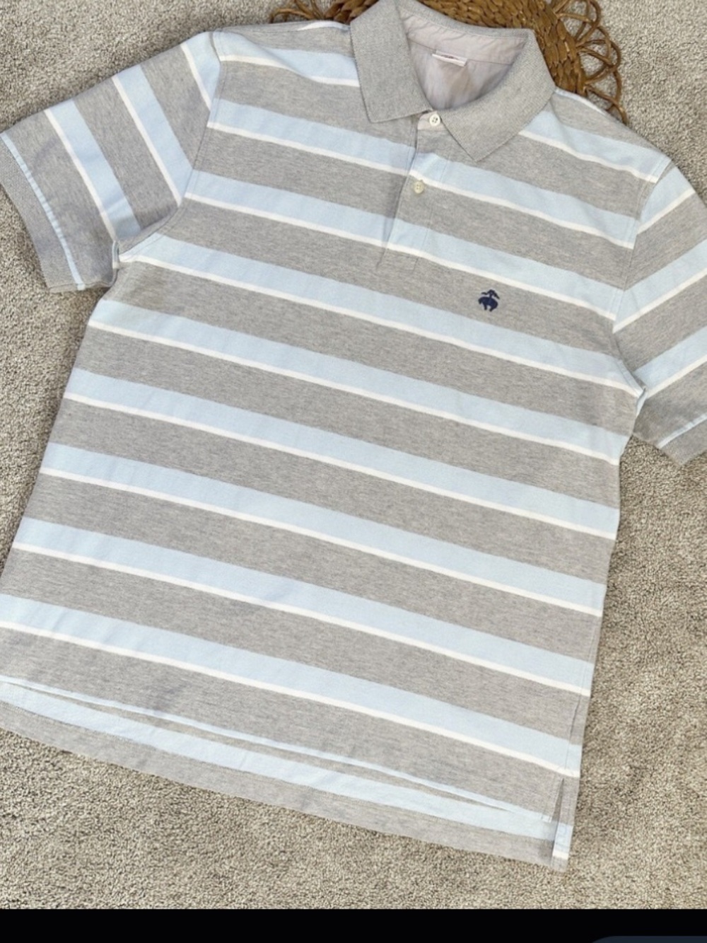 Brooks Brothers Men’s Light Blue & Gray Striped Polo Shirt Large